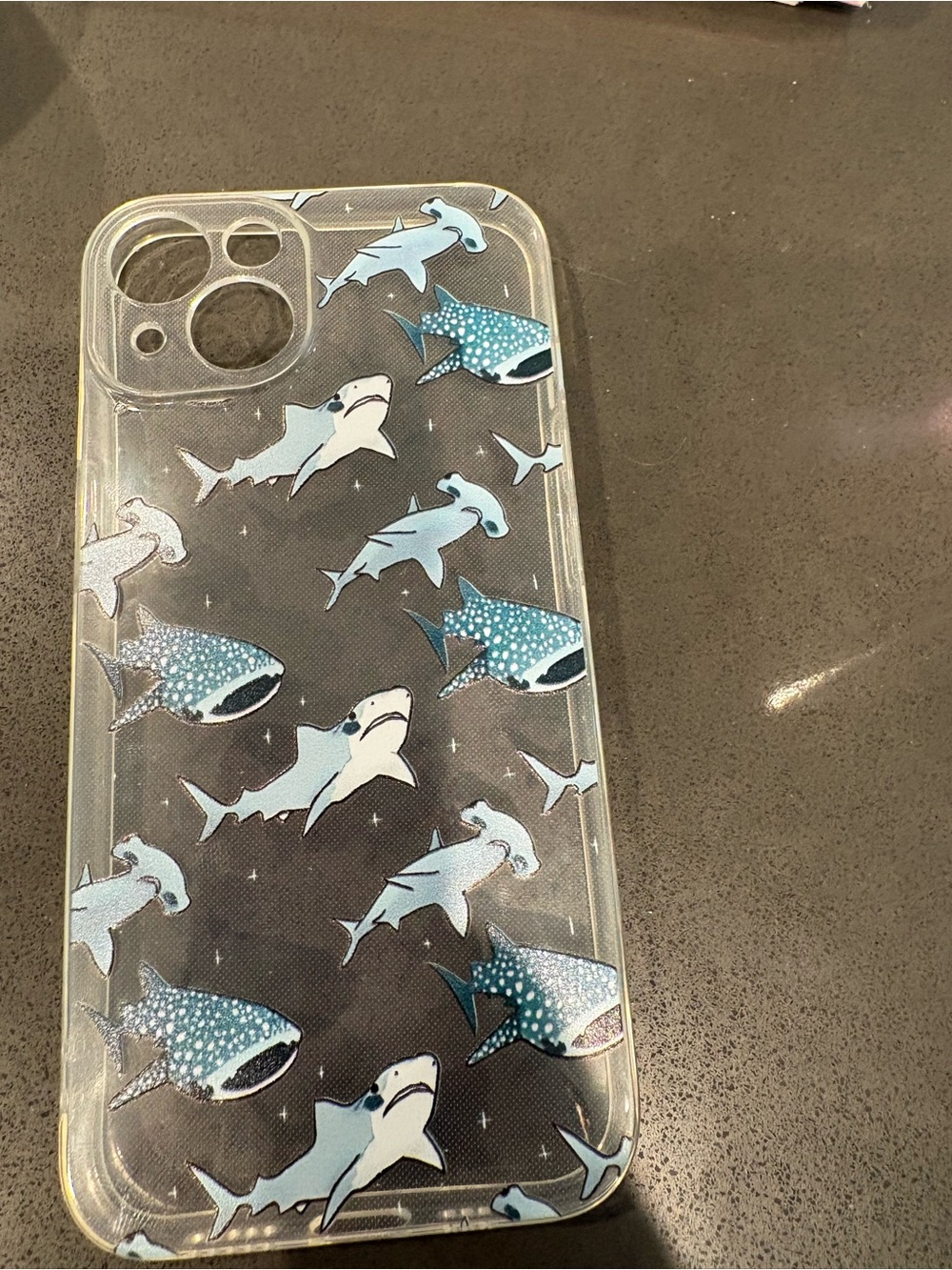 SHEIN Clear Phone Case with Blue Shark & Hammerhead Pattern